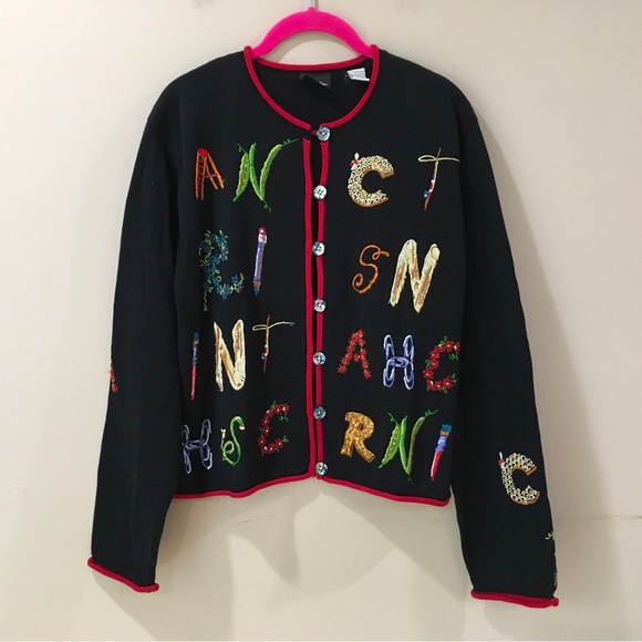 Christina Rotelli Sweaters - Christina Rotelli Cardigan Sweater Knit Button Black Women L Vintage 80s 90s